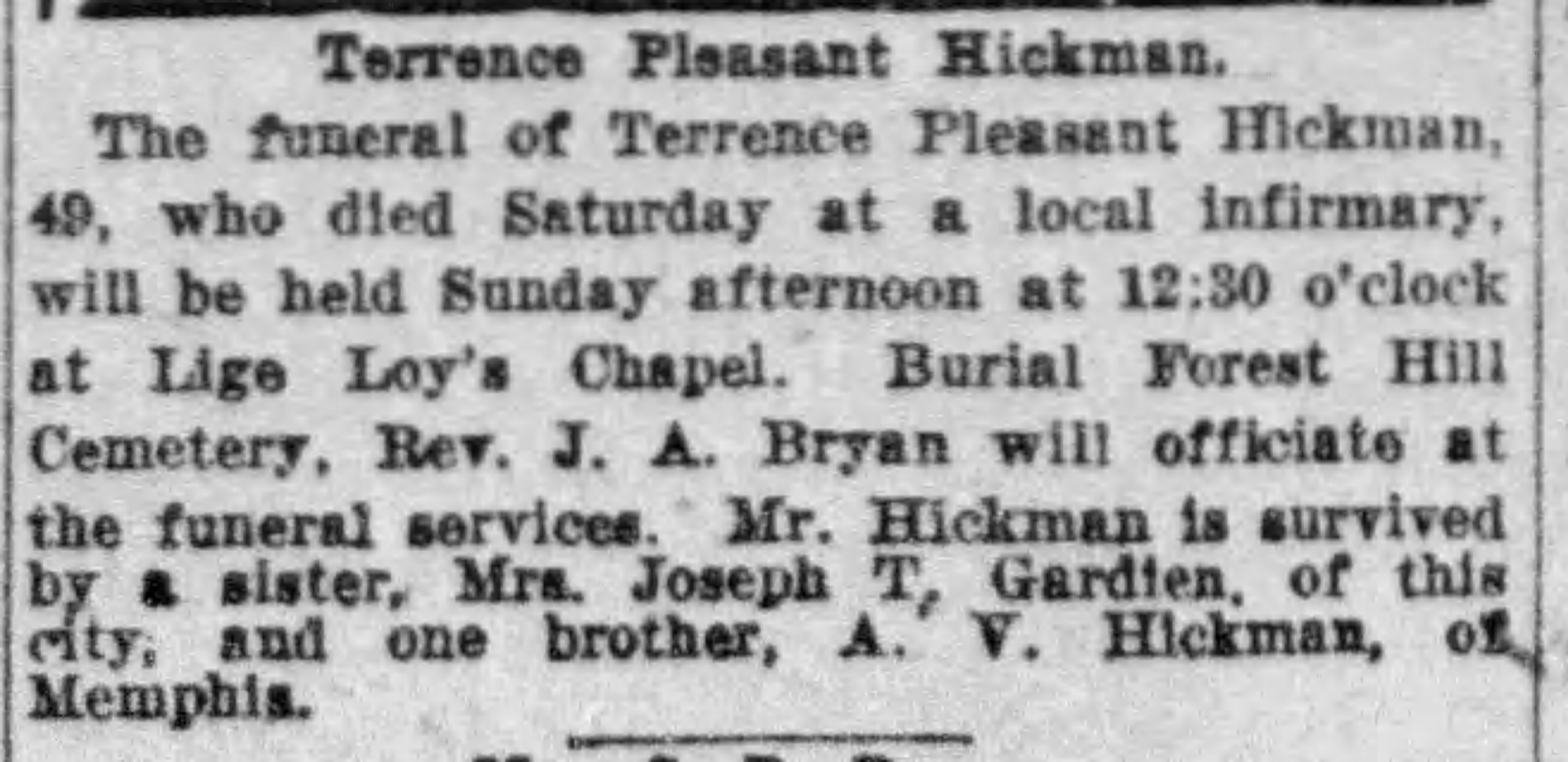 Terrance Pleasant Hickman obituary